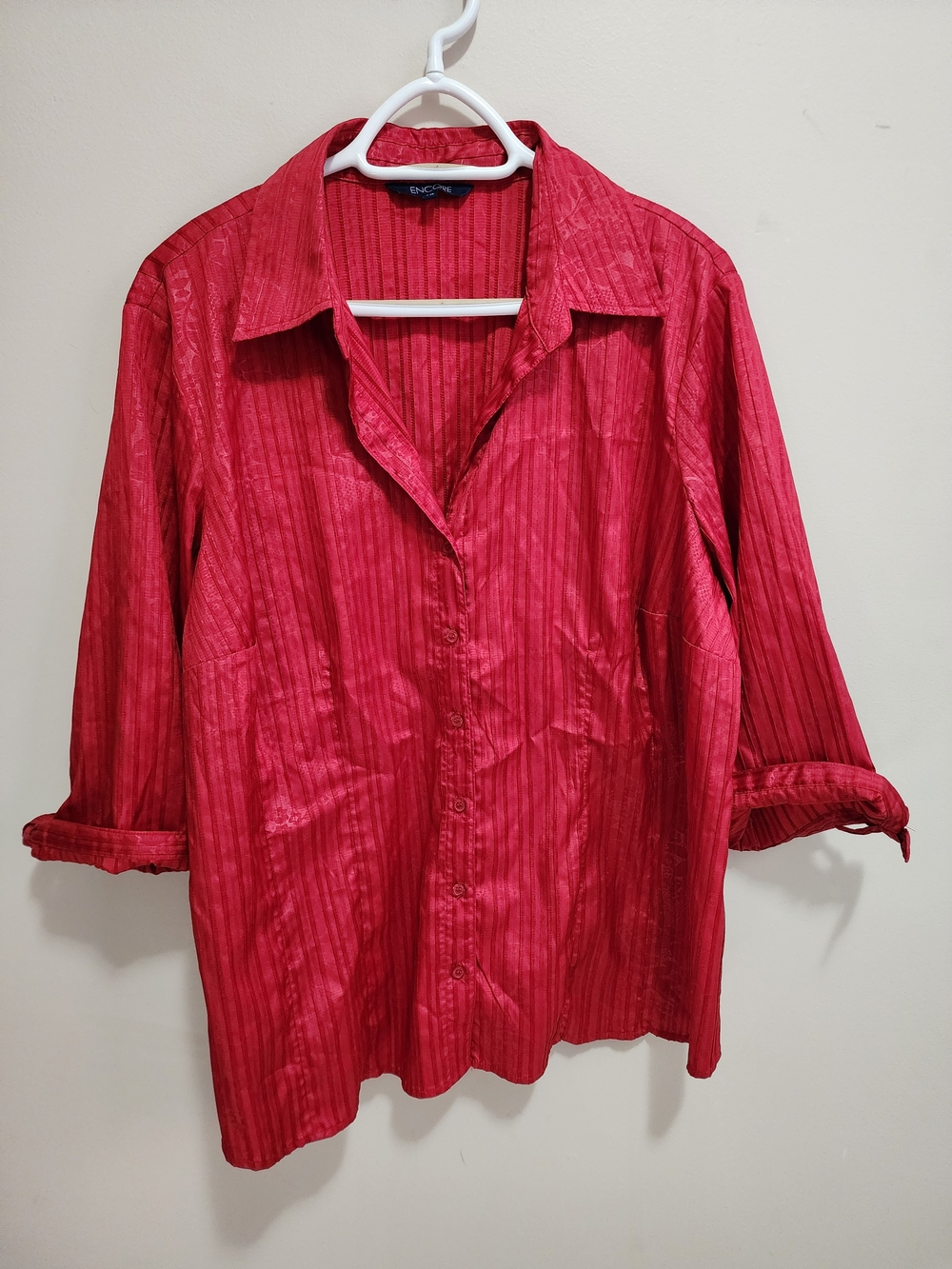 Vintage 90's Encore Jeans 3/4 Sleeve Red Striped Button Down Blouse